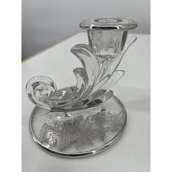Vintage Set Of 2 Crystal Clear Glass Baroque Candle Holder Single Light Silver‎ - Picture 7 of 11